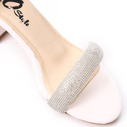 Faux Leather Diamante Ankle Strap Sandals - White