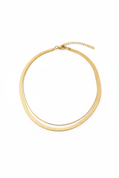 Stainless Steel Layered Flexible Flat Necklace – Gold