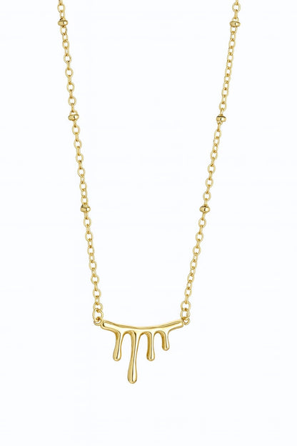 Stainless Steel Flowing Pendant Necklace with Beaded Chain – Gold