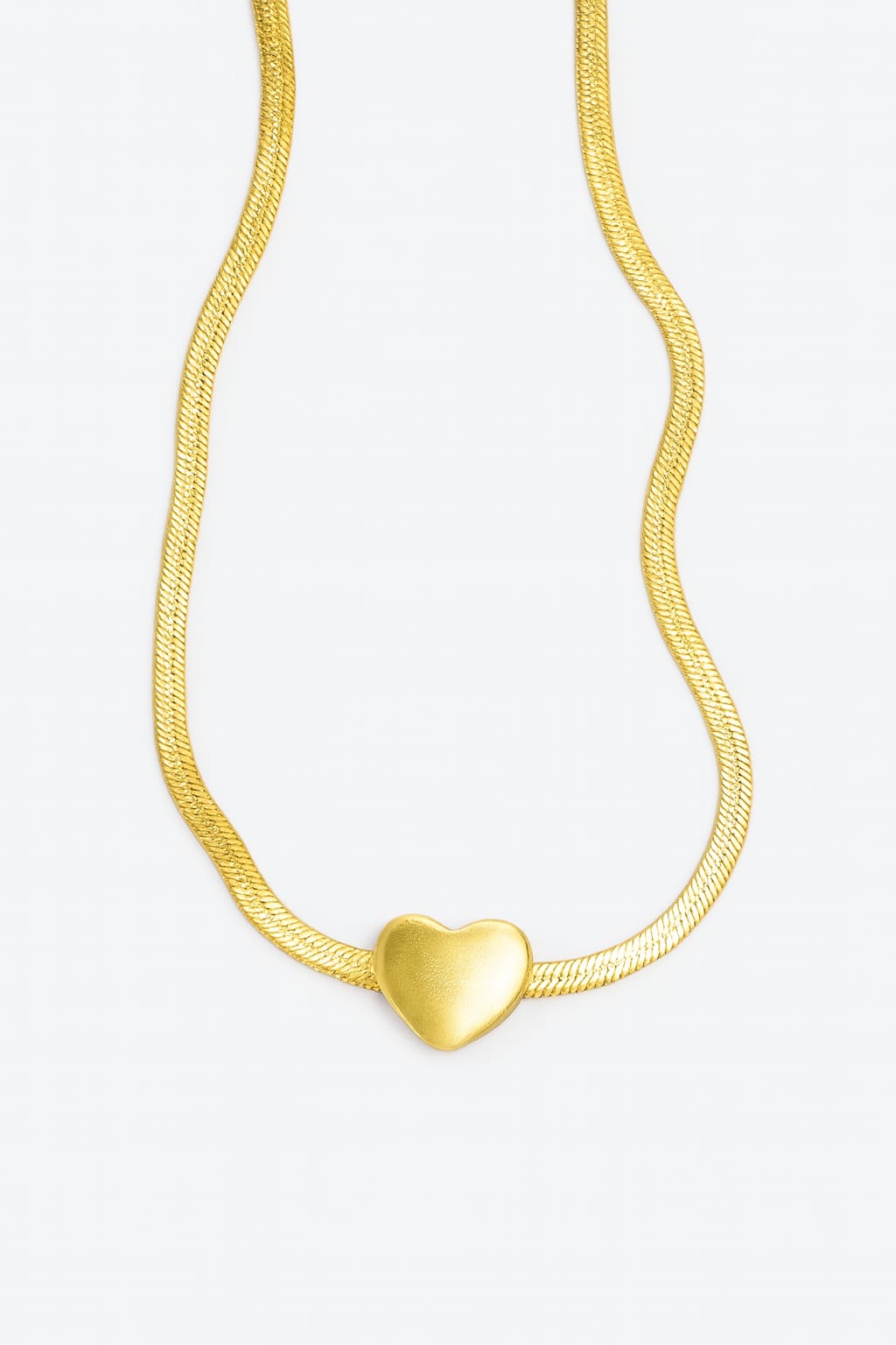 Stainless Steel Snake Chain Necklace with Matte Heart Pendant – Gold