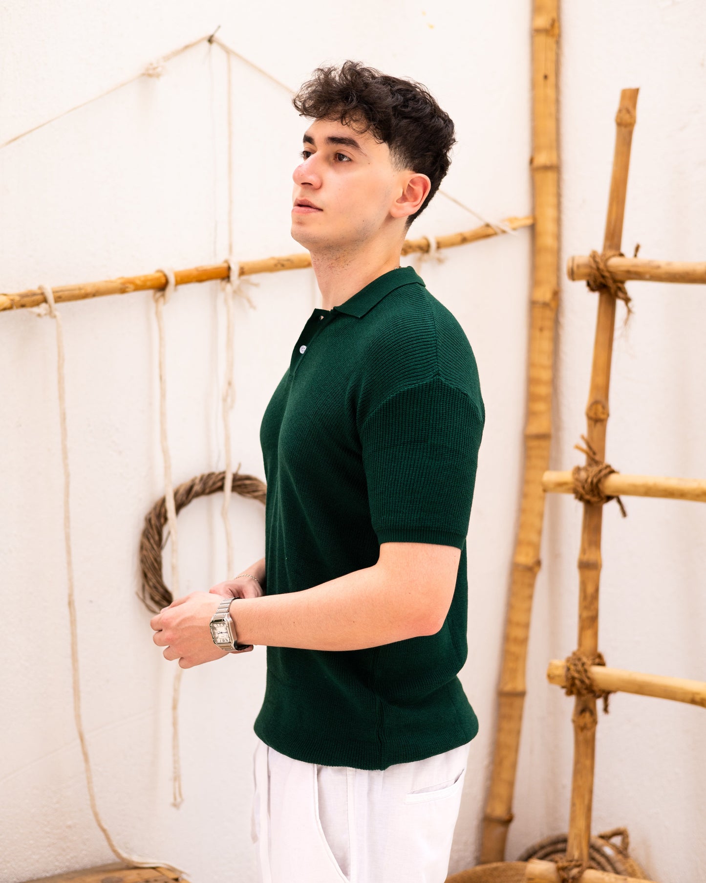 Knitted Polo T-Shirt - Emerald Green
