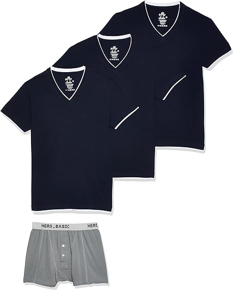 Bundle Pack Of 3 V-Neck T-Shirts With Free Boxer – Navy