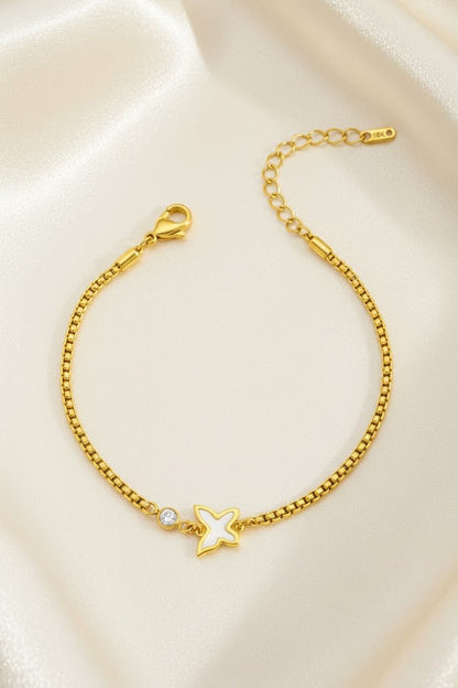 Stainless Steel White Star & Crystal Charm Bracelet – Gold