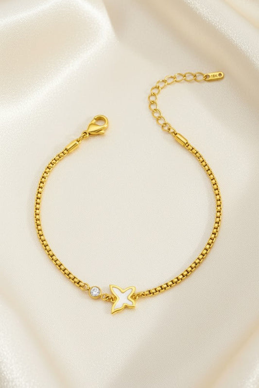 Stainless Steel White Star & Crystal Charm Bracelet – Gold