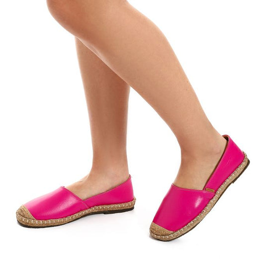 Faux Leather & Straw Espadrille Flats – Fuchsia
