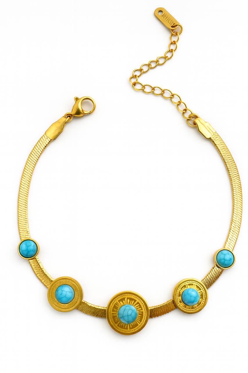 Stainless Steel Turquoise Beaded Bracelet – Gold