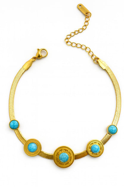 Stainless Steel Turquoise Beaded Bracelet – Gold
