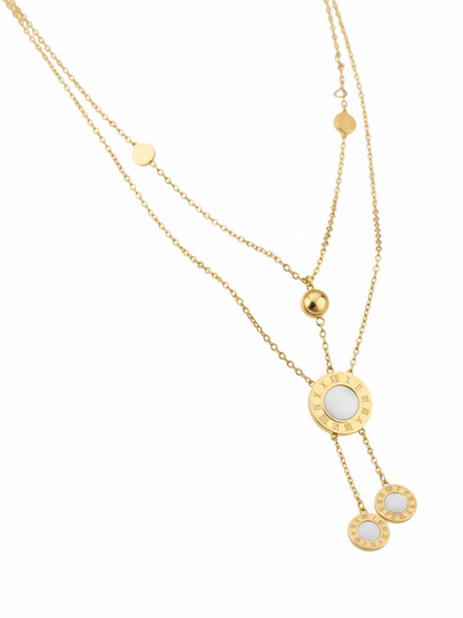 Stainless Steel Double-Layer Roman Numeral Pendant Necklace – Gold
