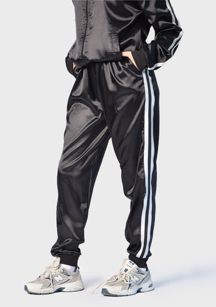 Satin Striped 2-Piece Sports Set – Black