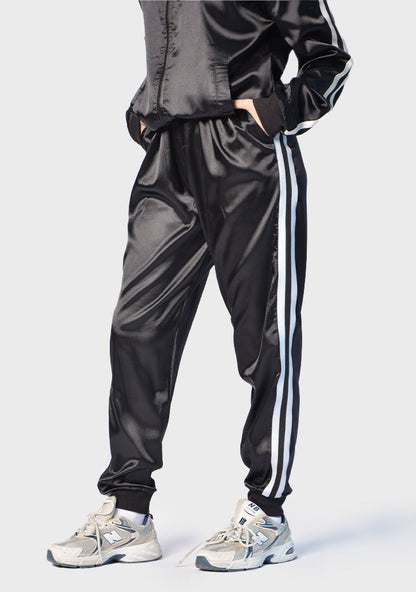 Satin Striped 2-Piece Sports Set – Black