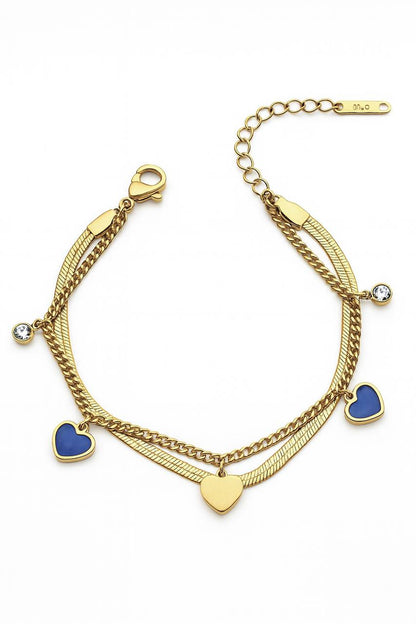 Stainless Steel Layered Hearts & Enamel Bracelet – Gold