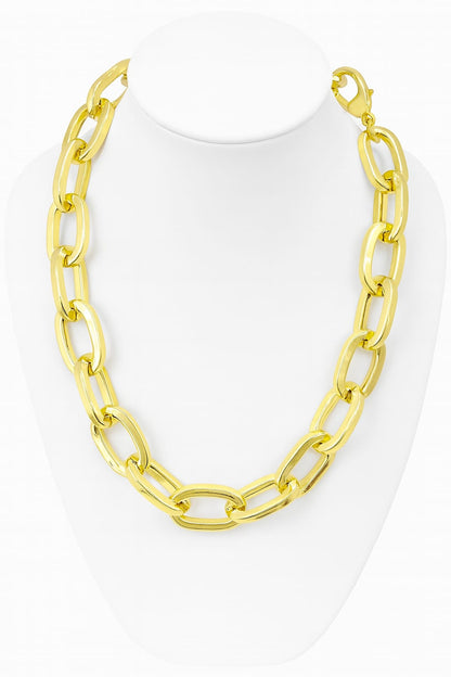 Zinc Alloy Wide Oval Link Chain Necklace – Gold