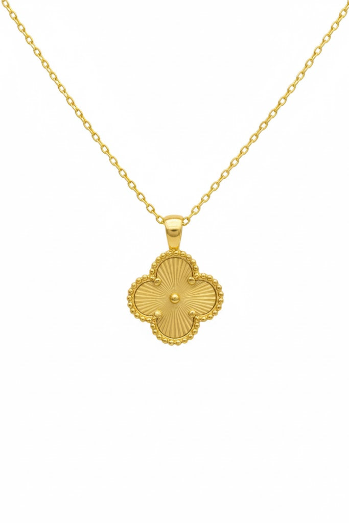 Stainless Steel Embossed Clover Pendant Necklace – Gold