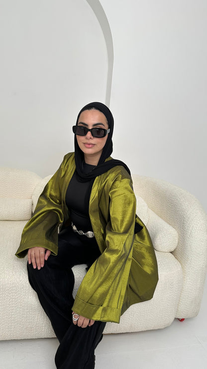 Satin Solid Kimono Jacket – Lime
