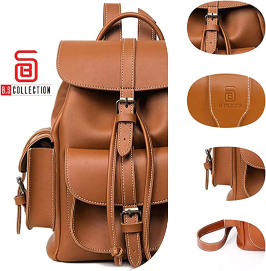 Vintage-Inspired Leather Backpack - Havana