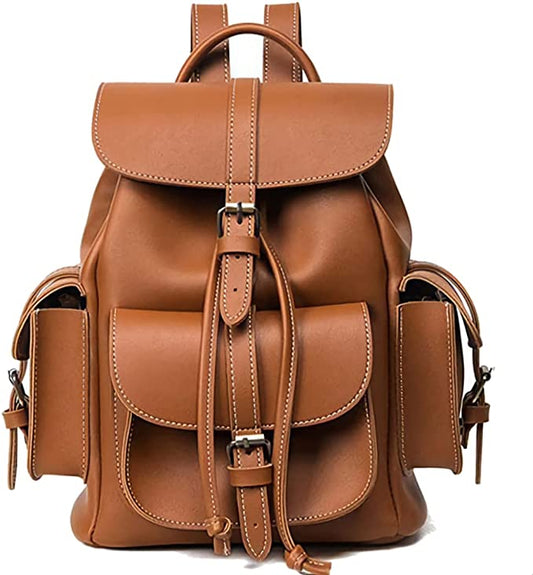 Vintage-Inspired Leather Backpack - Havana