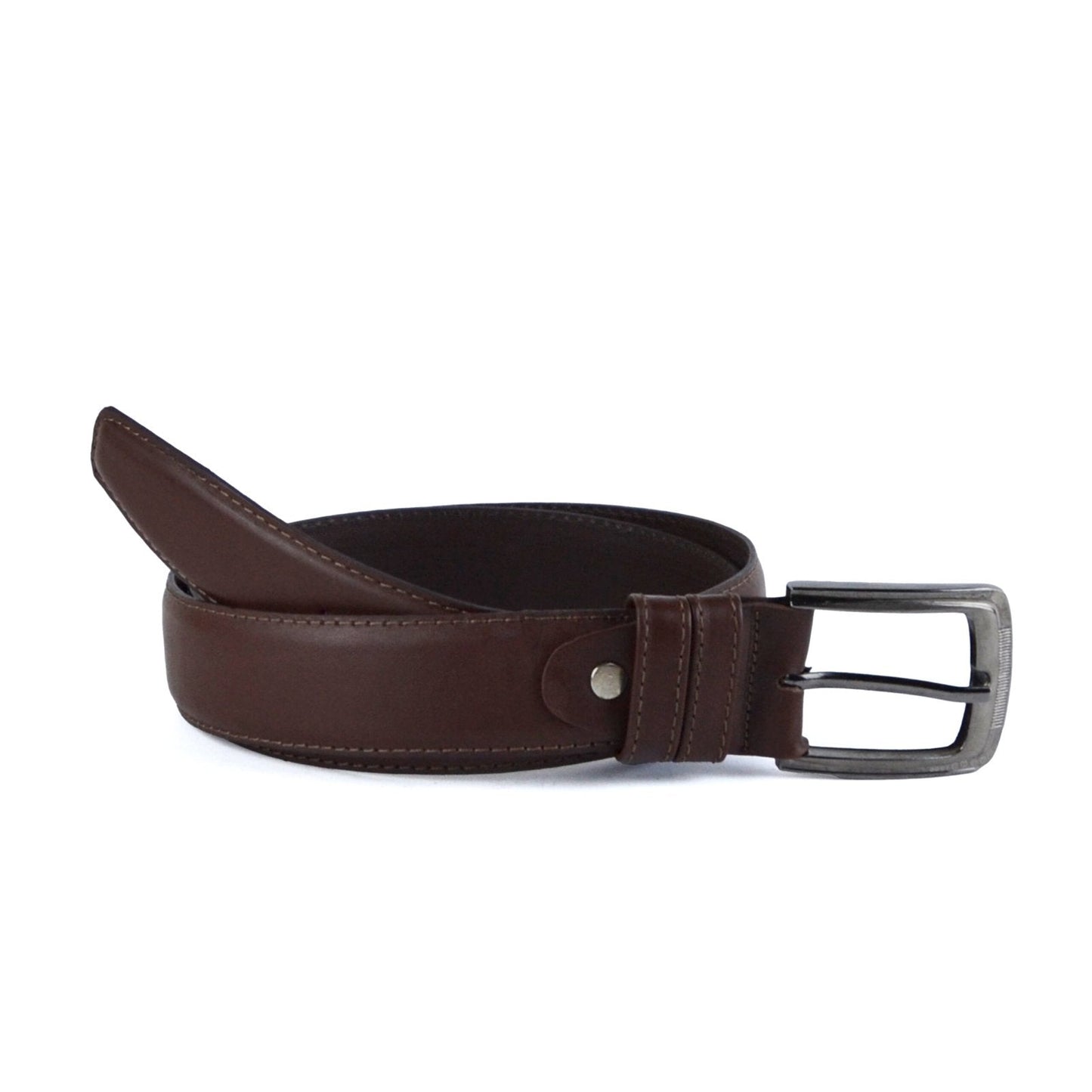 Leather Classic Belt Textured Buckle - Dark Brown