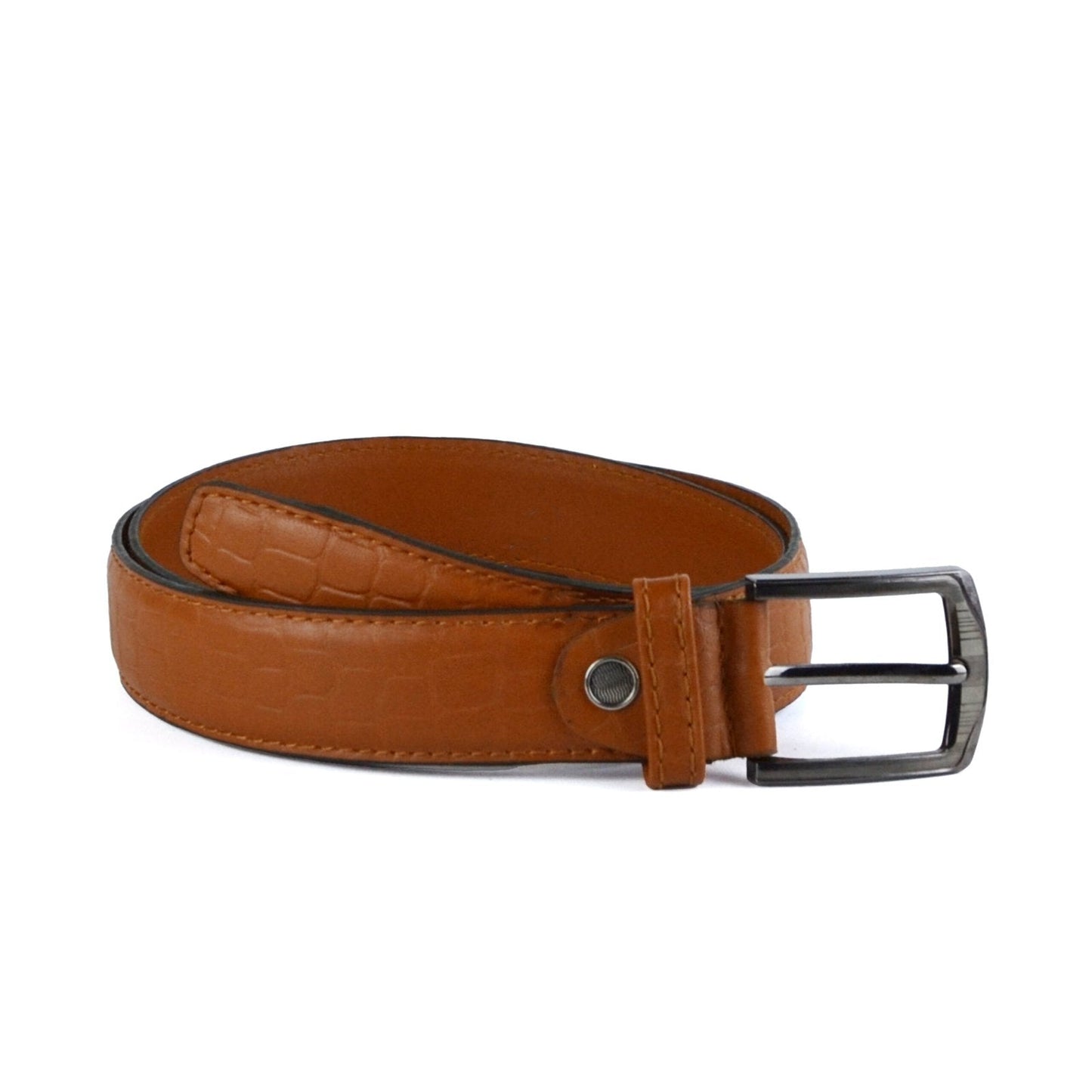 Leather Crocodile-Pattern Belt - Tan