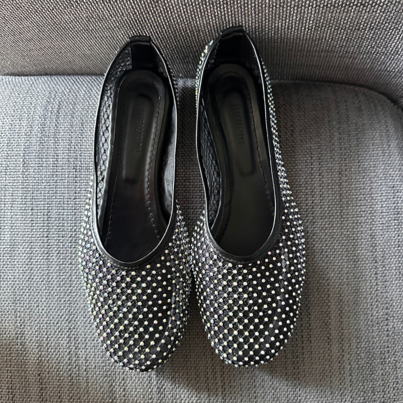 Crystal Fishnet Ballerina Flats – Black