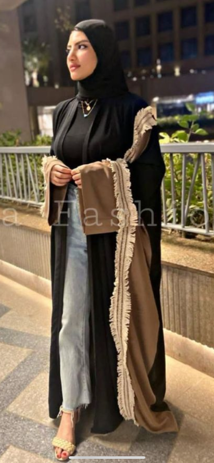 Crepe Tow Tone Open Kaftan - Multicolor