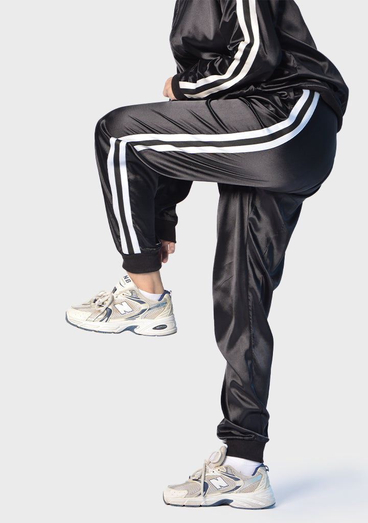 Satin Striped 2-Piece Sports Set – Black