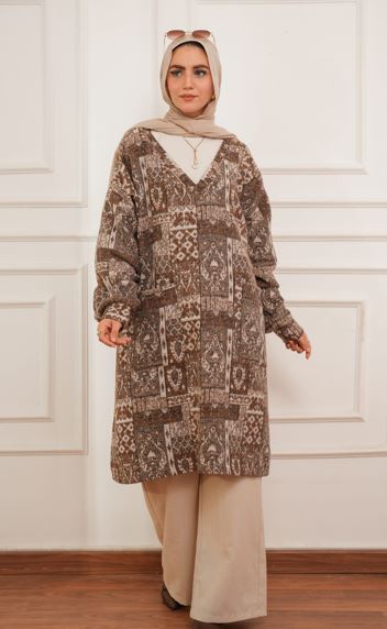 Knitted Wool Patchwork Tunic – Brown