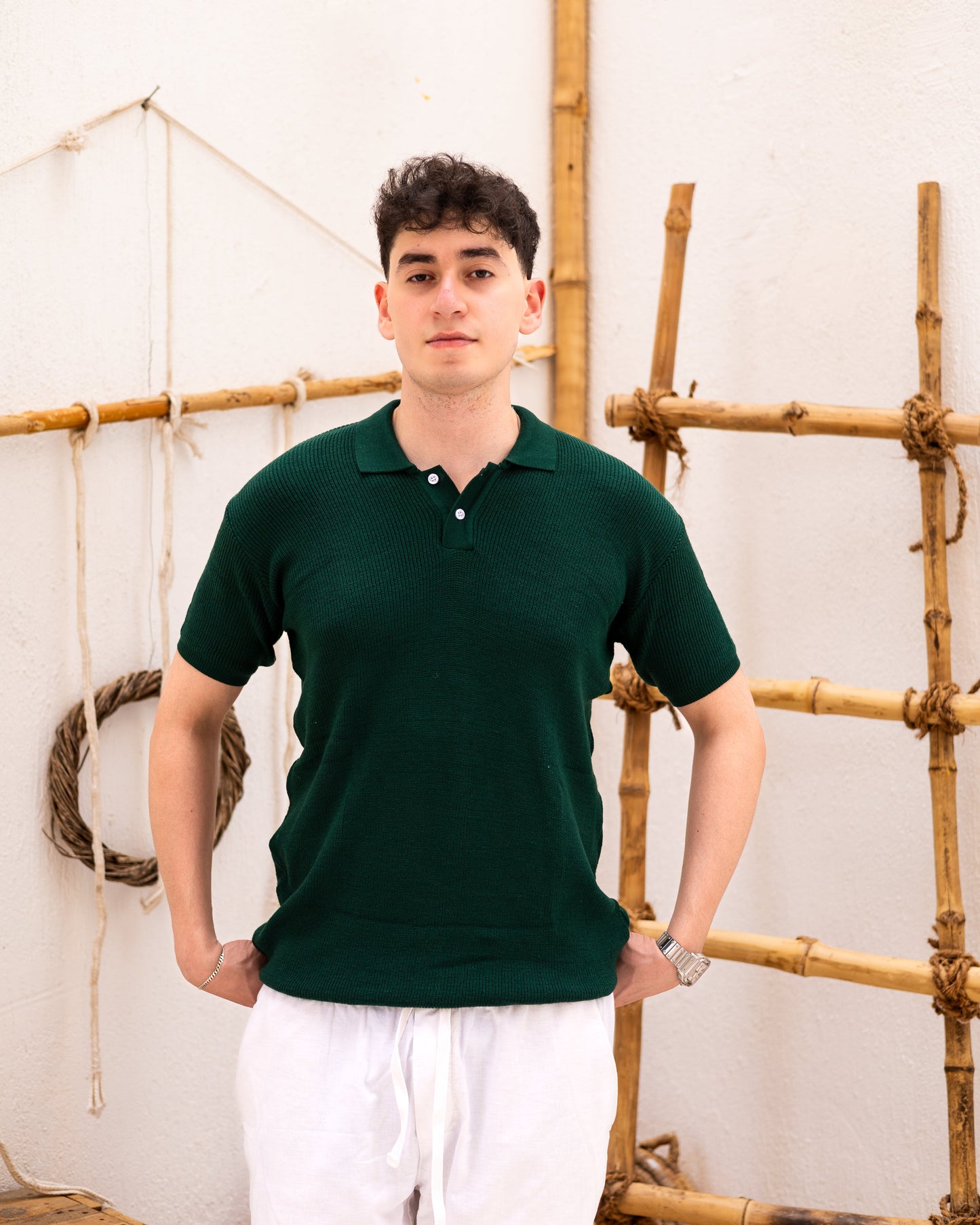 Knitted Polo T-Shirt - Emerald Green
