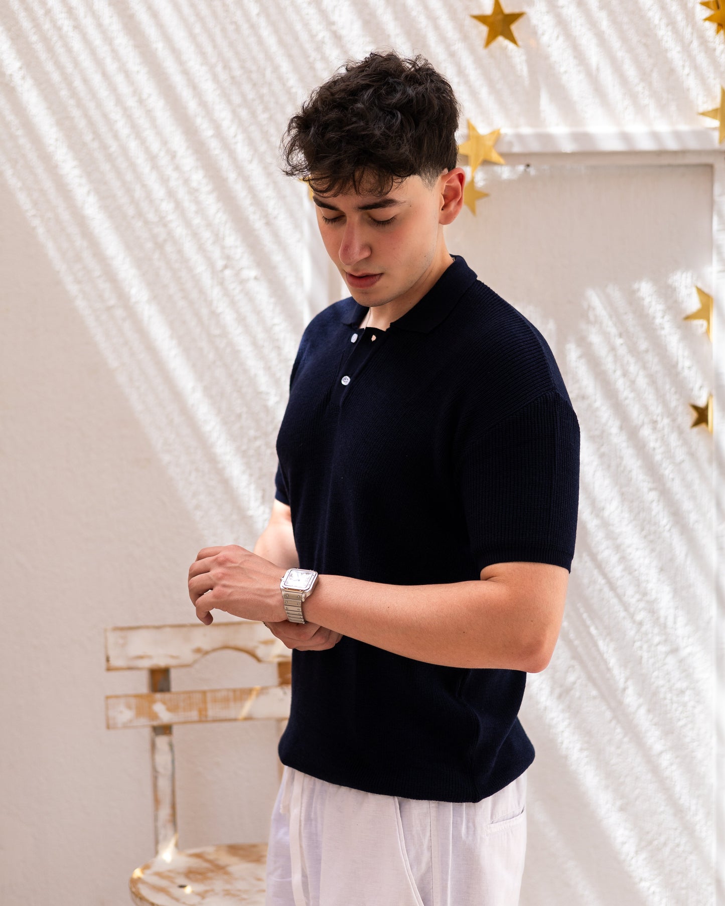 Knitted Polo T-Shirt - Navy Blue