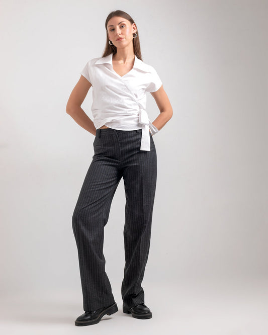 Pinstripe Straight-Leg Trousers - Charcoal Grey