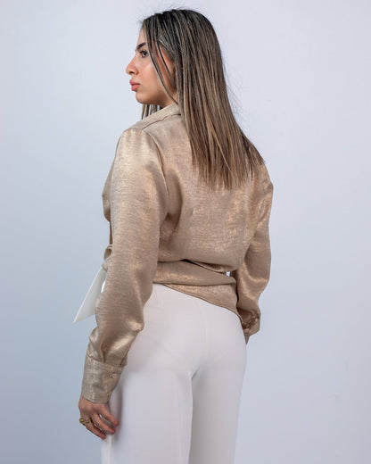 Satin Glossy Button-Down Shirt – Champagne