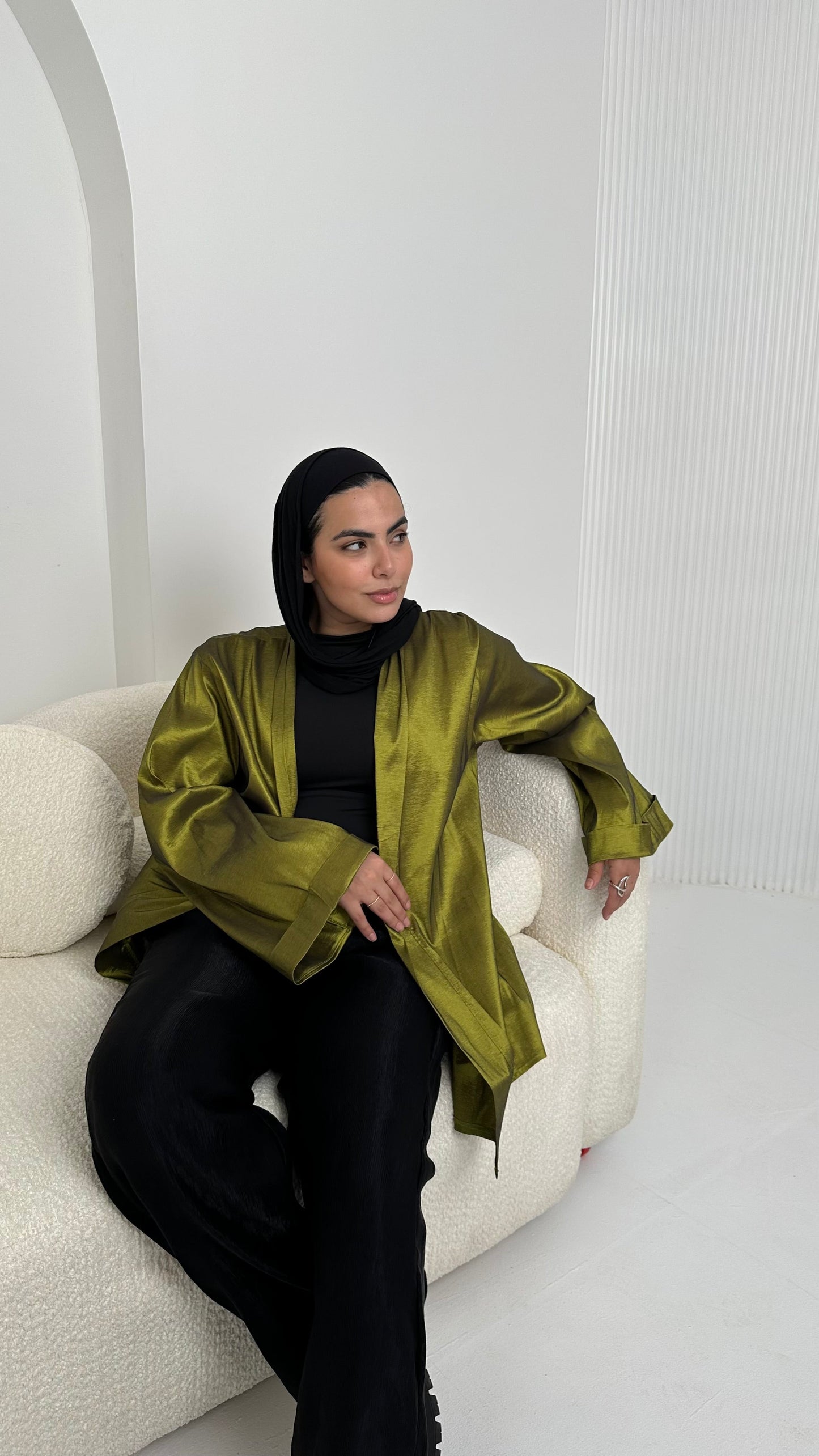 Satin Solid Kimono Jacket – Lime