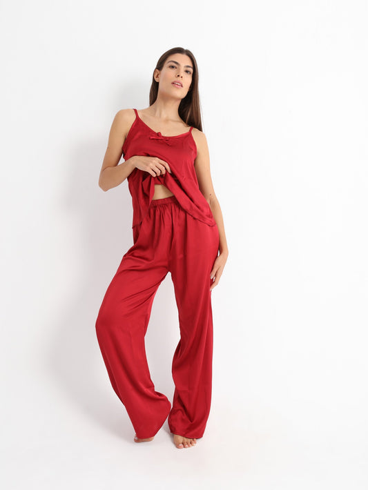 Royal Red Satin Pajama Set Wine Red