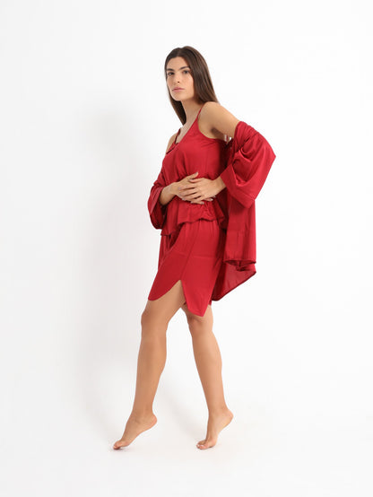 Royal Short Pajama Satin Set - Red