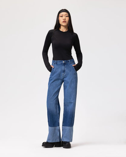 Denim Cotton Fold up Mid-Blue jeans