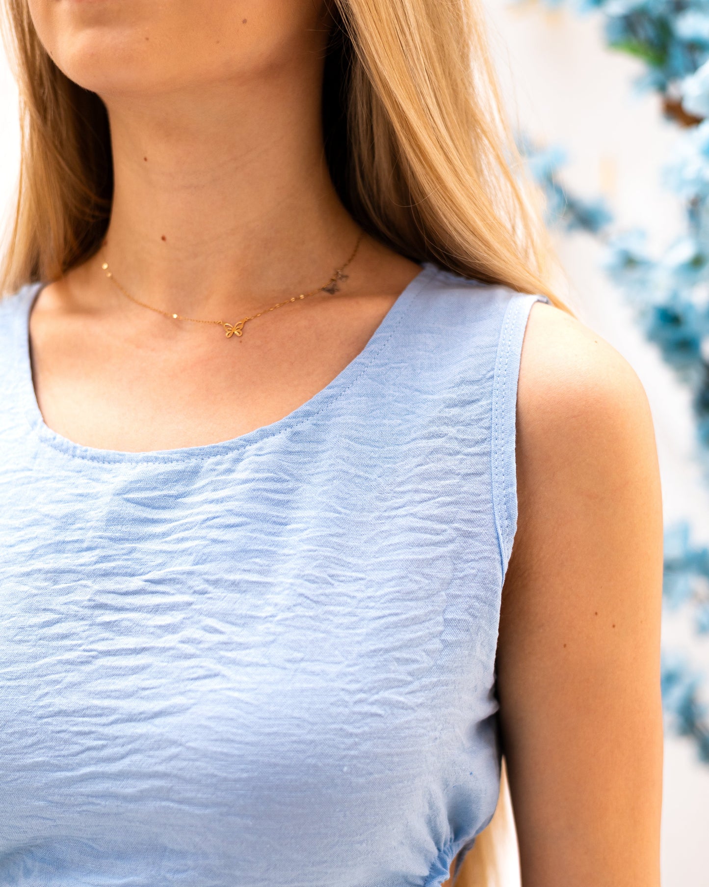 Linen Open Sided Summer Dress - Baby Blue