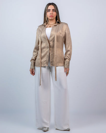 Satin Glossy Button-Down Shirt – Champagne