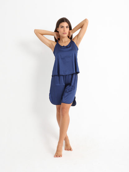 Royal Blue Pajama Satin Set Blue