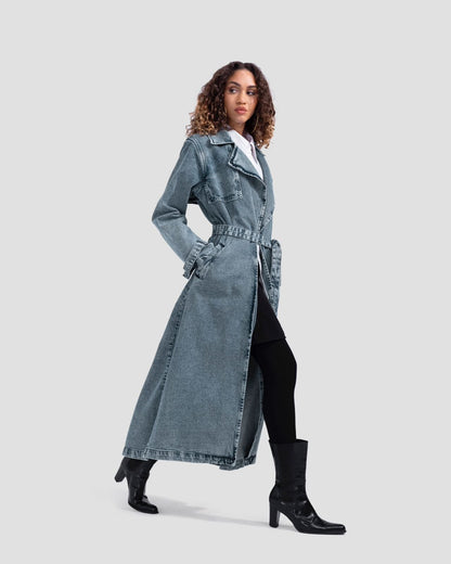 Denim Trench Coat - Blue
