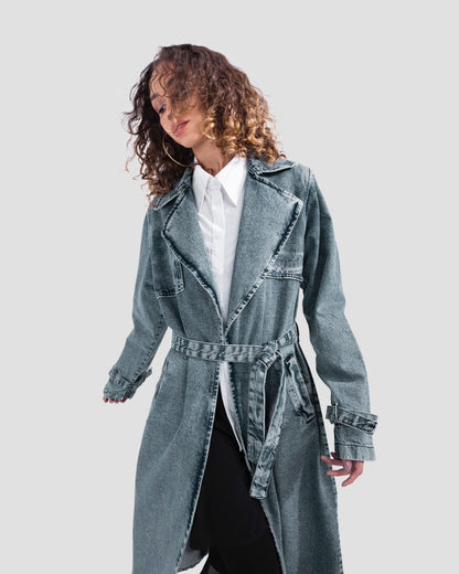 Denim Trench Coat - Blue