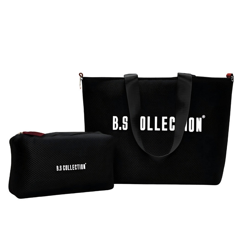 Leather and Fabric Double-Face Tote Bag - Black & Burgundy