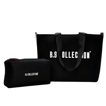 Leather and Fabric Double-Face Tote Bag - Black & Burgundy