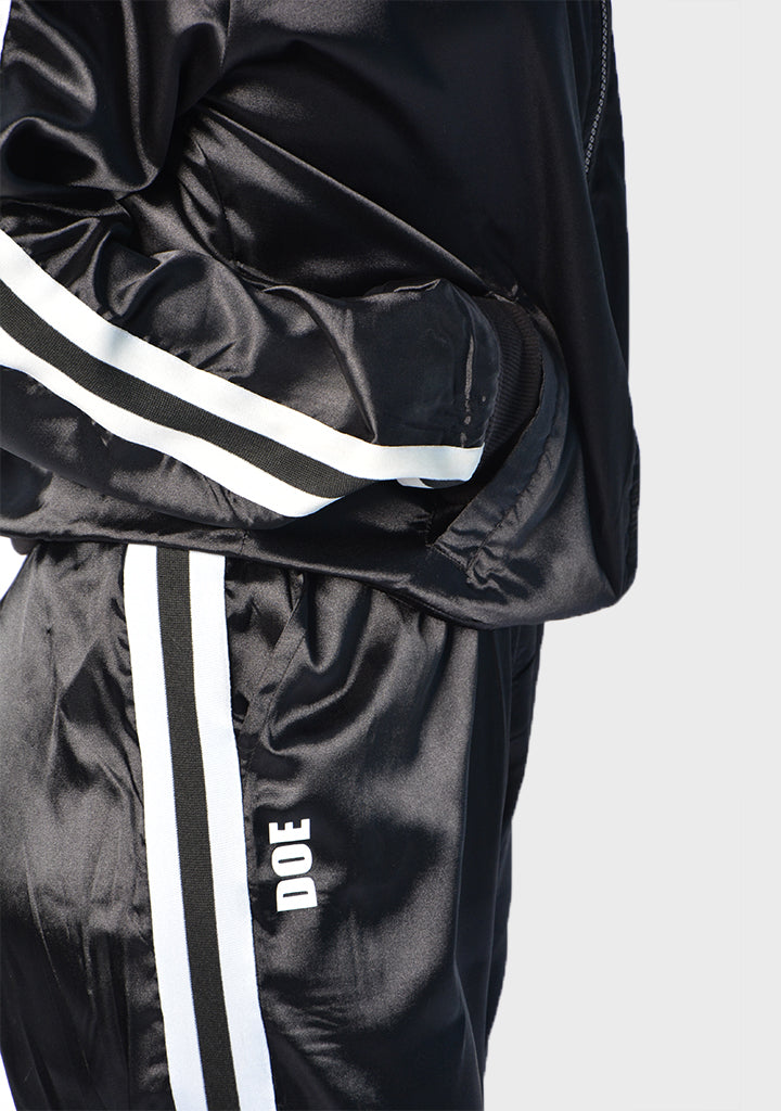 Satin Striped 2-Piece Sports Set – Black