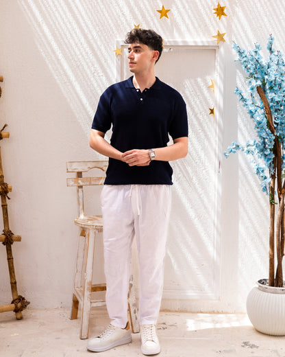 Knitted Polo T-Shirt - Navy Blue