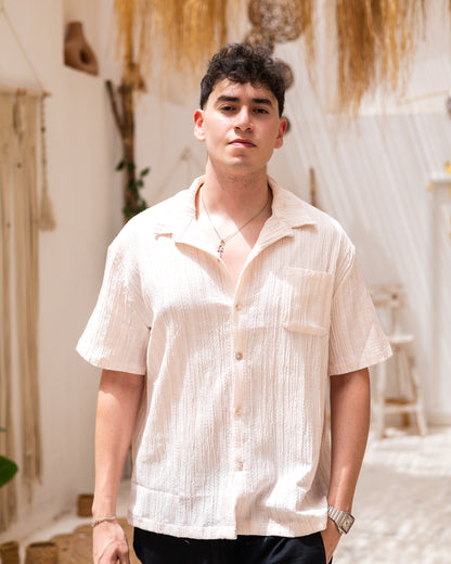 Linen Textured Short Sleeve Shirt - Orange