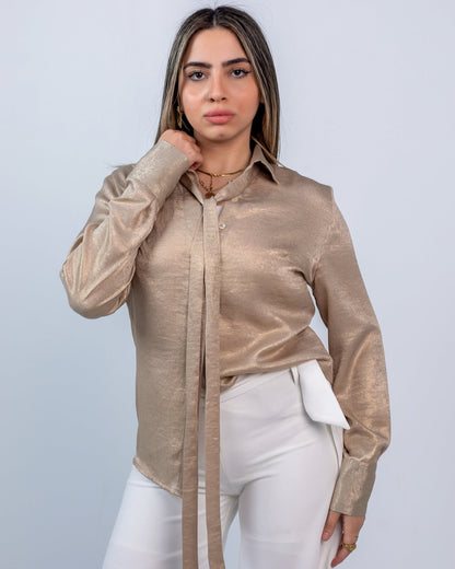 Satin Glossy Button-Down Shirt – Champagne