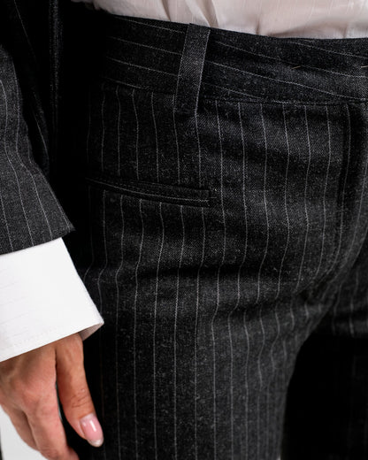 Pinstripe Straight-Leg Trousers - Charcoal Grey