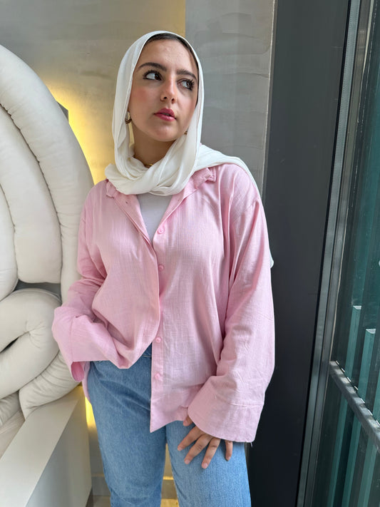 Linen Plain Shirt – Baby Pink