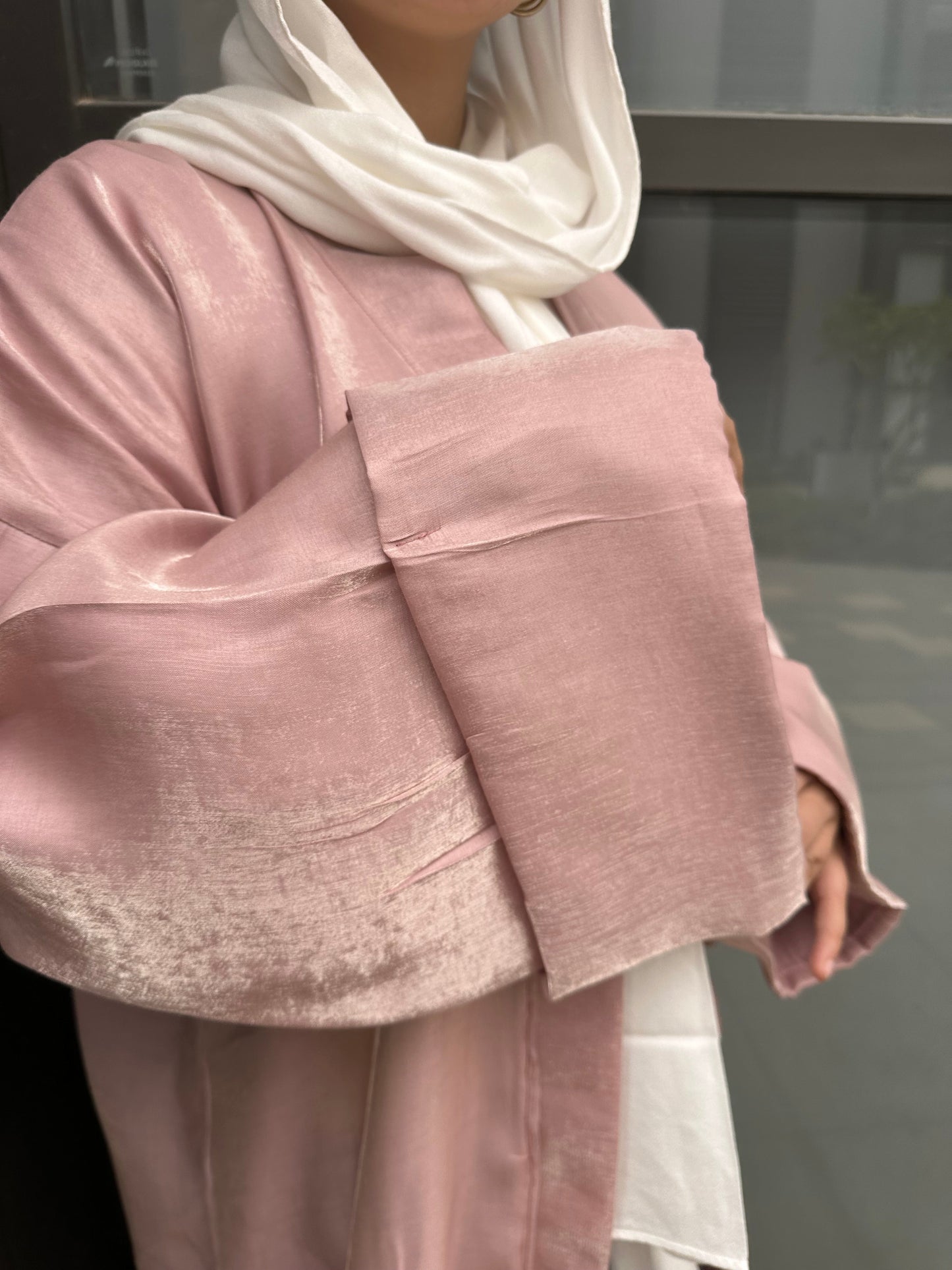 Metallic Satin Plain Kaftan – Dusty Pink