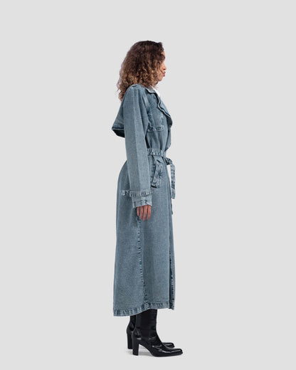 Denim Trench Coat - Blue