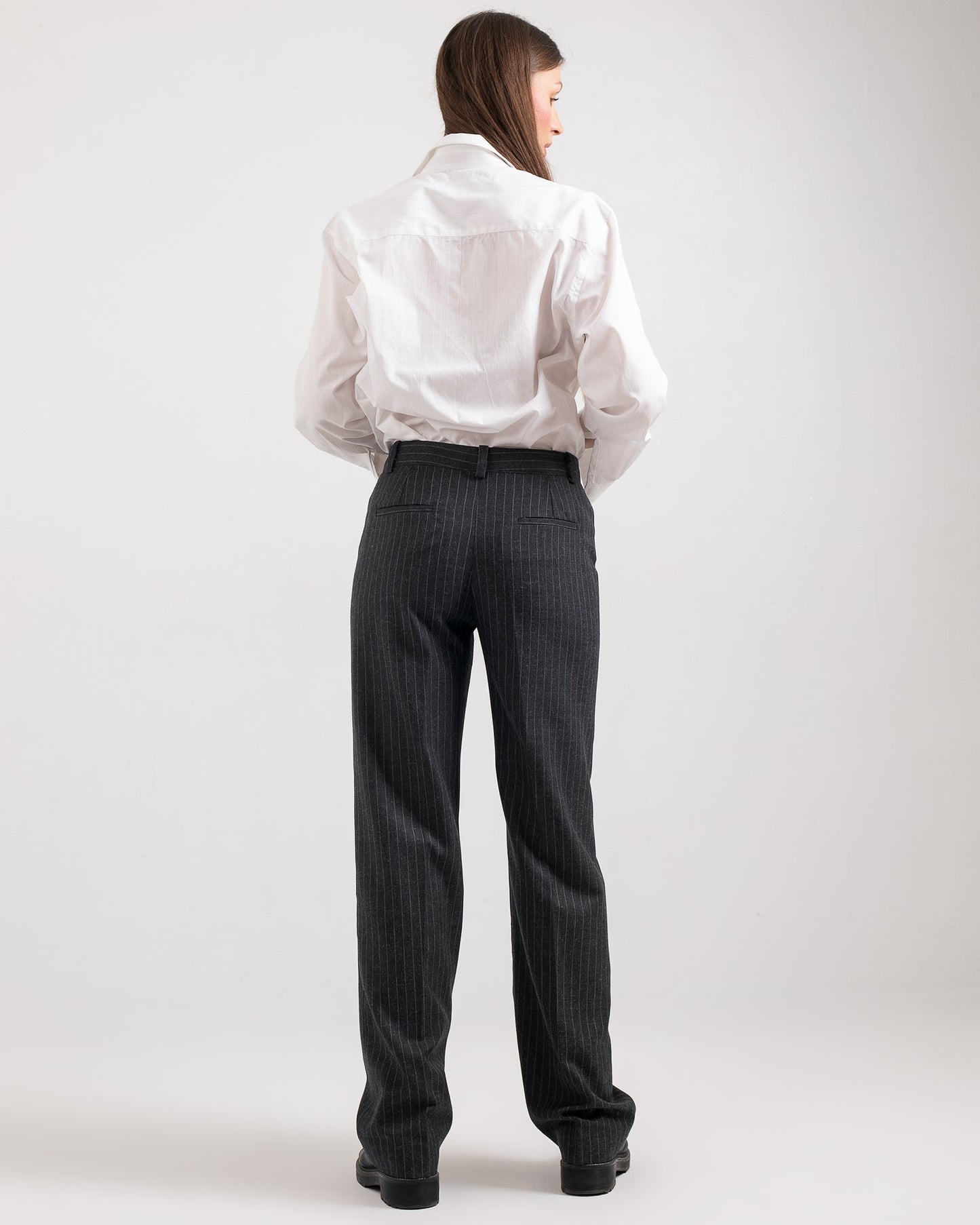 Pinstripe Straight-Leg Trousers - Charcoal Grey